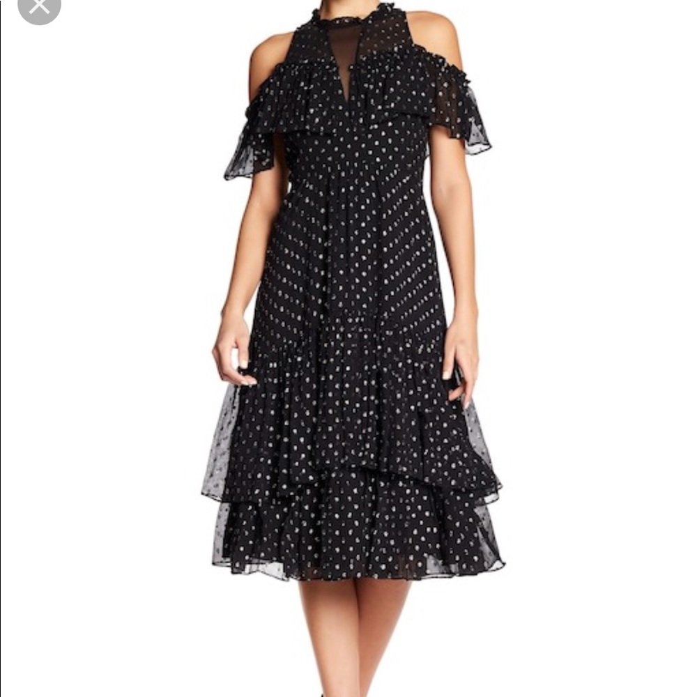 Rebecca Taylor cold shoulder polka dot midi dress